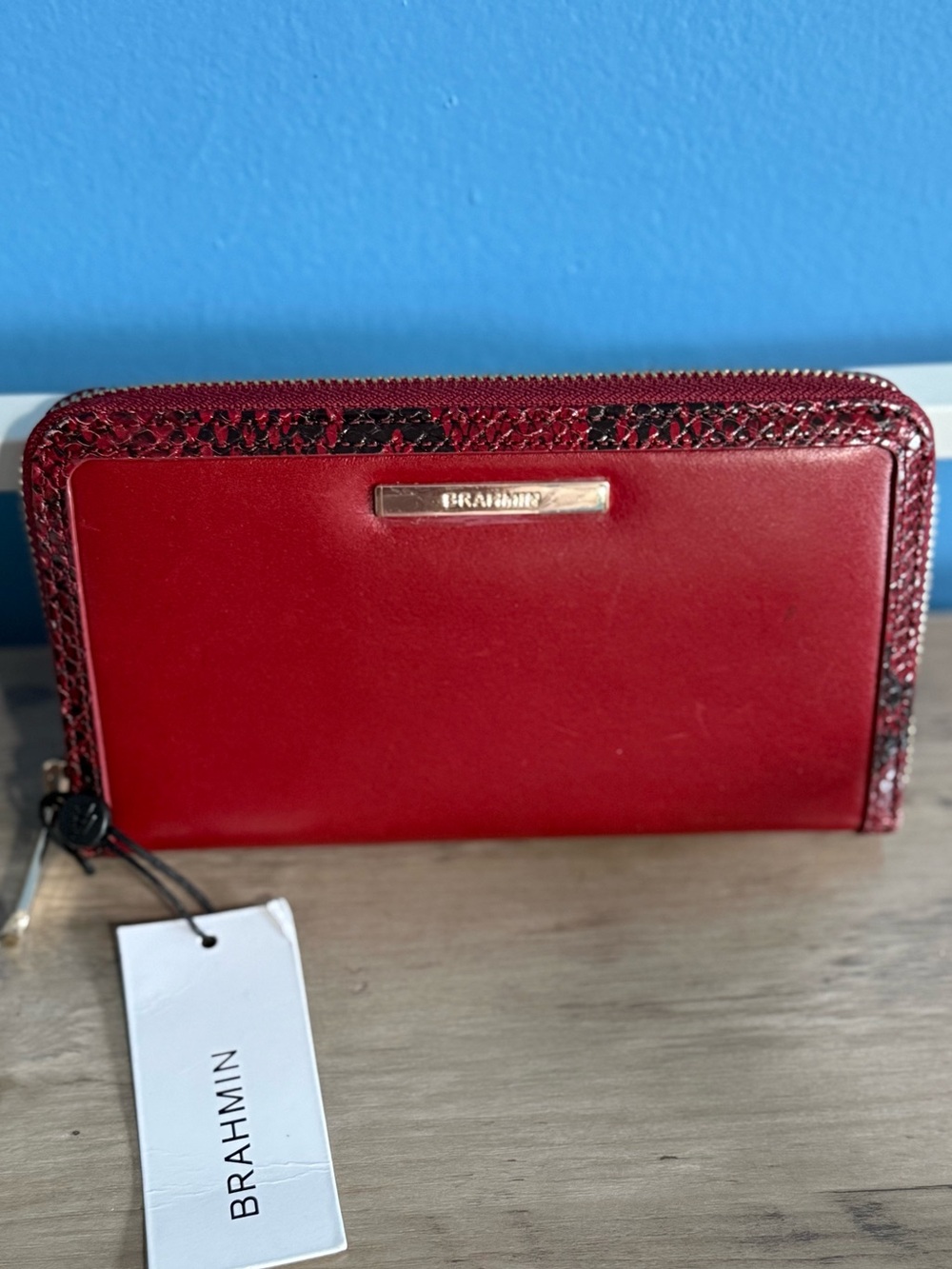 Brahmin Suri Zip Around Wallet with Snakeskin Trim